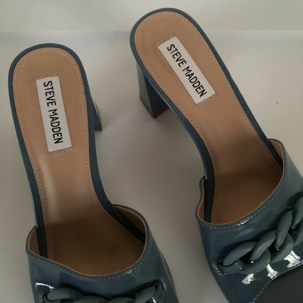 Steve Madden Rego Slides Blue Patent Leather Heels - Picture 7 of 9
